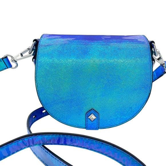 Rebecca Minkoff Astor Leather Saddle Bag Crossbody Iridescent Metallic - Picture 1 of 11